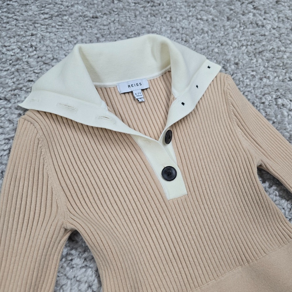 Reiss Girls Ribbed Knit Malani Sweater Dress Beige Size 6–7Y Preppy School‎ - Picture 4 of 12